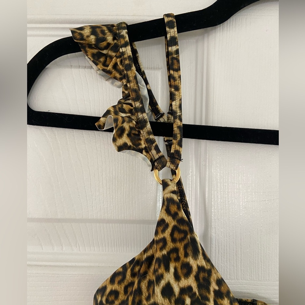 NWT Solido Leopard-Print Ruffle Strap Bikini Top Women's Size Large - Picture 6 of 6